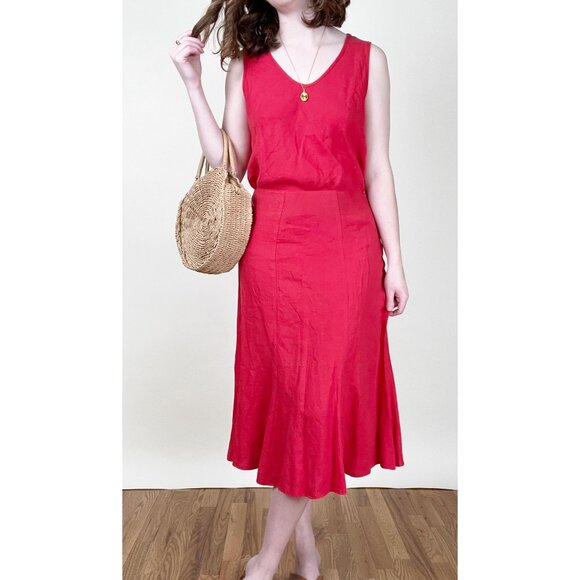 Anthropologie Linen Matching Midi Skirt Set Sleeveless Wedding Guest Coord Boho - Picture 4 of 7